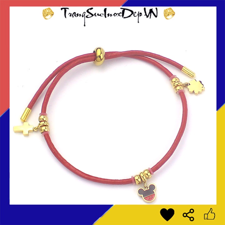 Vòng tay dây da màu đỏ kiểu rút bọc titan cao cấp mạ vàng sáng đẹp, dễ thương, tạo nên vẻ đẹp quyến rũ chotay của bạn