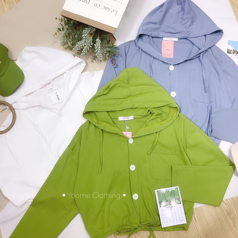 áo tay dài khuy dây rút có mũ[ảnh thật tại shop]