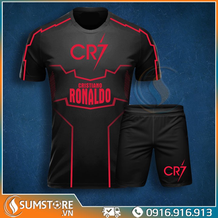 Đồ Đá Banh Thể Thao Độc Lạ Cực Đẹp - Áo Đấu CR7 Đen Sọc Đỏ
