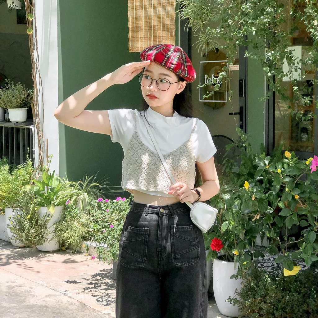 Lovito Áo Thun Lửng Cổ Đứng Màu Trắng Kiểu Dáng Hợp Thời Trang L20D122