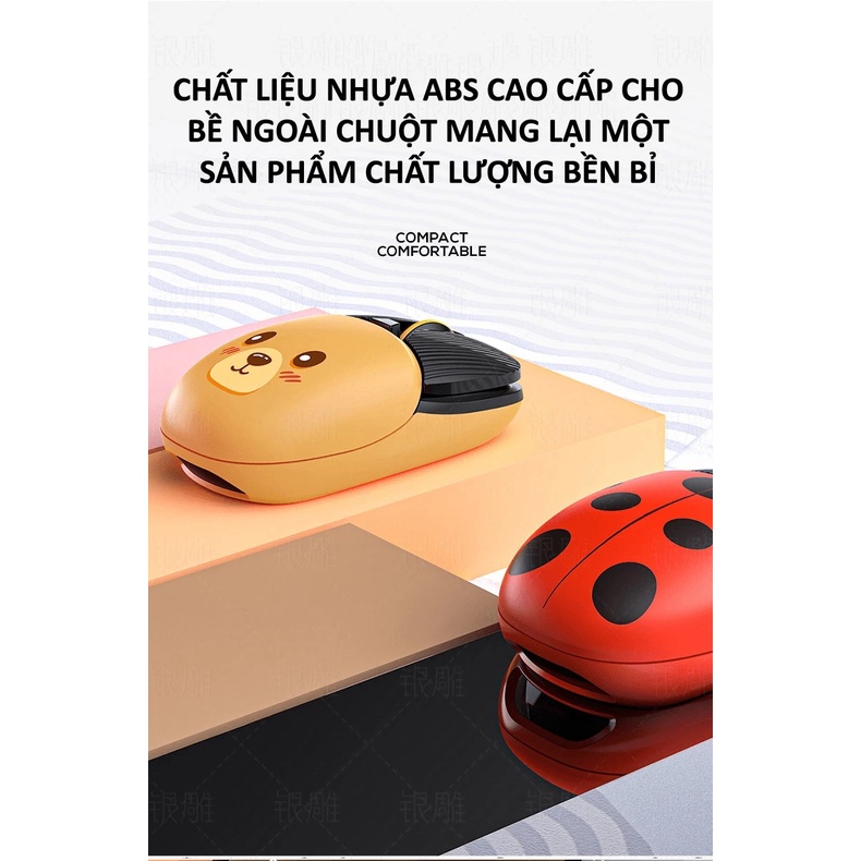 Chuột không dây A10 thiết kế nhỏ gọn in hình thú cưng dễ thương kết nối bằng Bluetooth và chip USB tiện lợi dùng cho văn