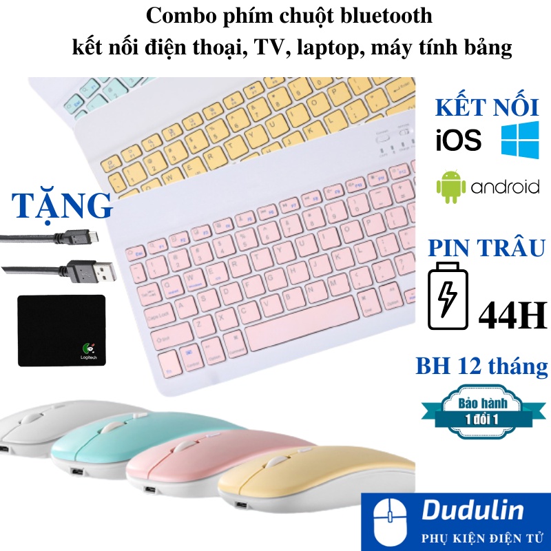 Combo bàn phím & chuột ko dây bluetooth nhiều màu sắc nhỏ gọn cho ĐT tablet tablet táo laptop laptop táo tivi