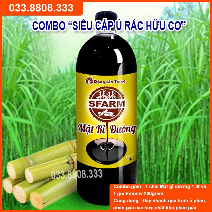 BỘ ĐÔI 01 CHAI MẬT RỈ ĐƯỜNG LOẠI 1 LÍT &amp;  01 GÓI EMUNIV 200GRAM - DÙNG Ủ RÁC THẢI VÀ KHỬ MÙI HIỆU QUẢ