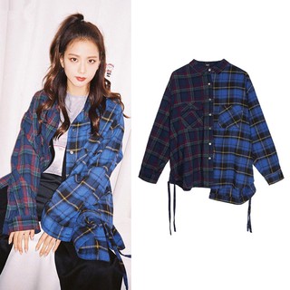 Blackpink Jisoo Áo Sơ Mi Tay Dài Họa Tiết Ca Rô Trẻ Trung Dành Cho Nữ