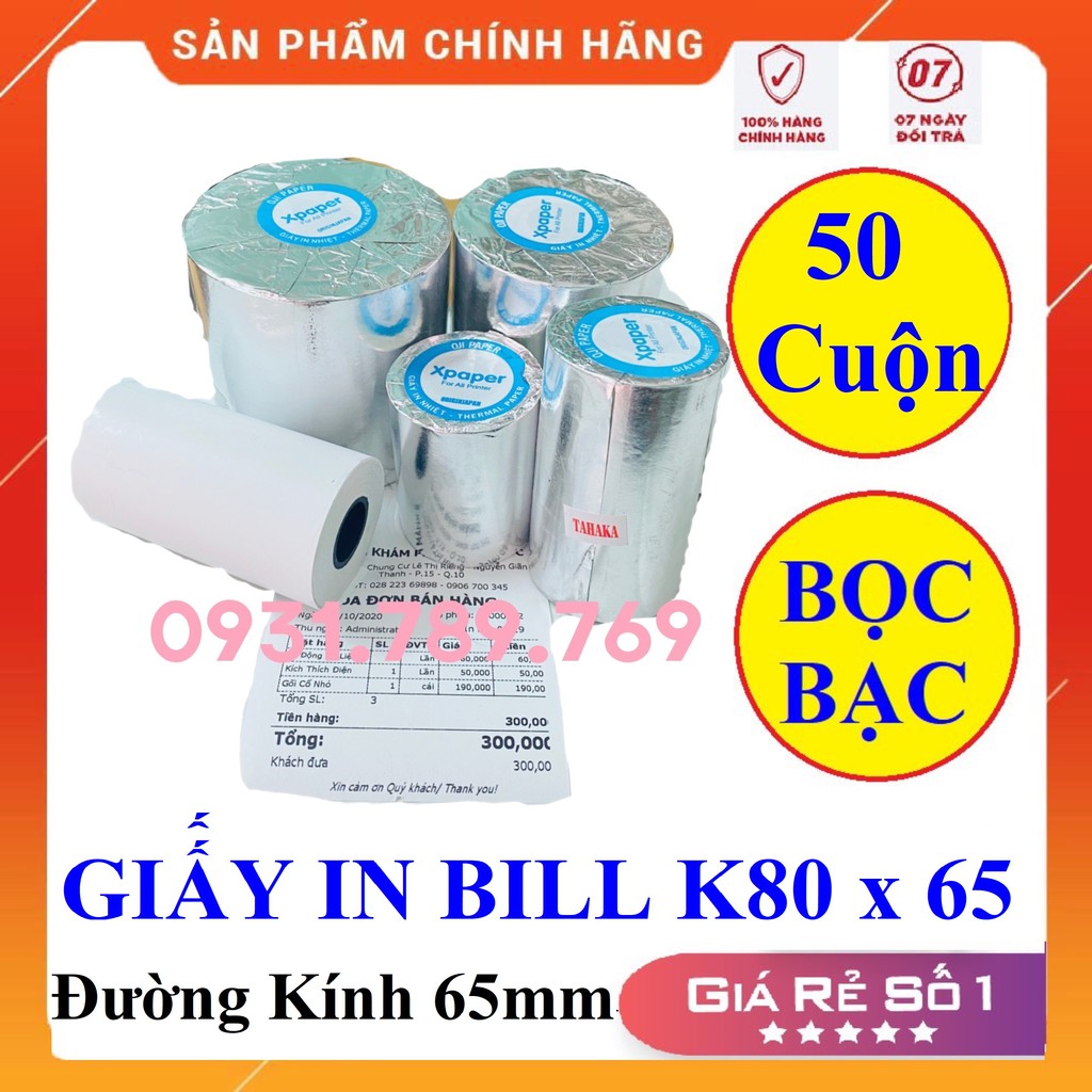 Giấy In Bill K80x65 - Giấy In Nhiệt K80 Đường Kính 65mm