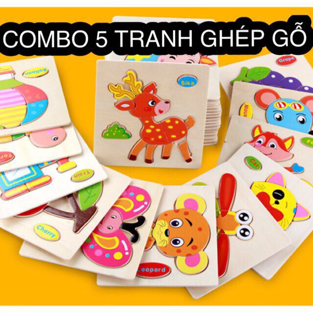 COMBO 5 TRANH GHÉP HÌNH GỖ 3D