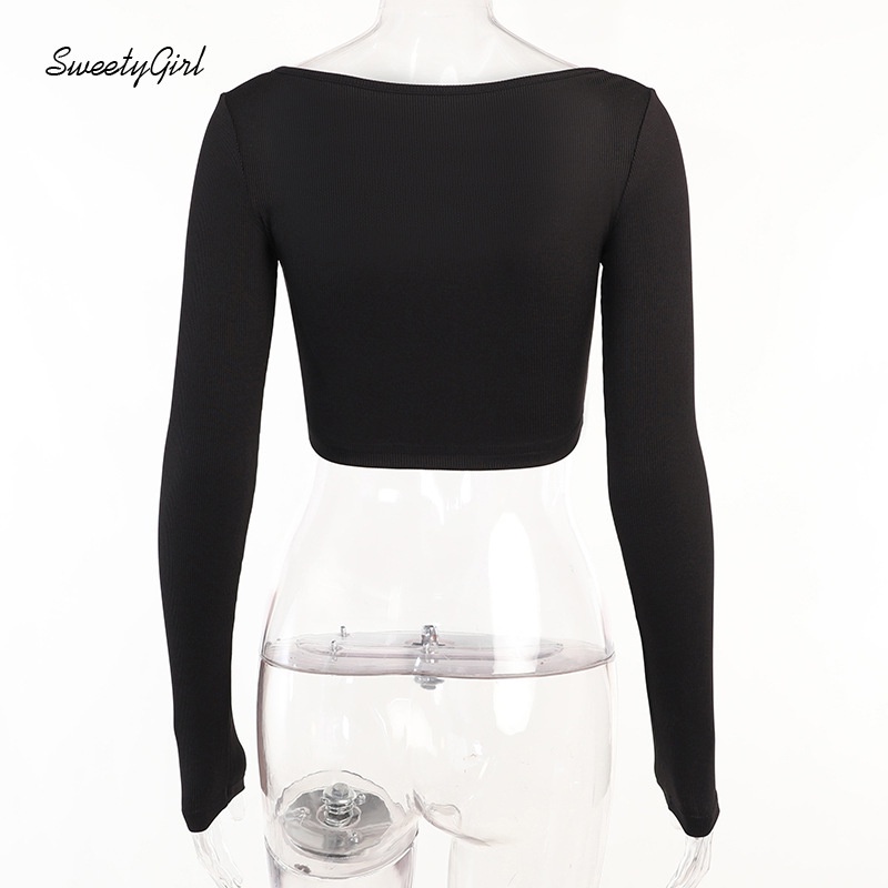 Áo Croptop Cổ Vuông Tay Dài Màu Trơn Thời Trang 2022 Quyến Rũ Cho Nữ