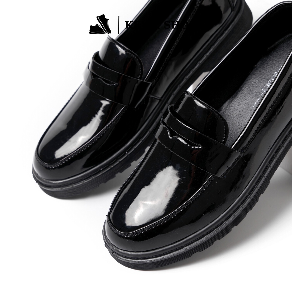 Giày Penny loafer da bóng, đế tăng chiều cao 4cm chống trơn trượt