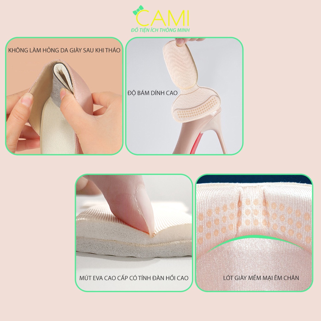 Miếng lót mút EVA ép vải và hạt silicone, giảm size, chống tuột và bảo vệ gót sau - Cami - CMPK208