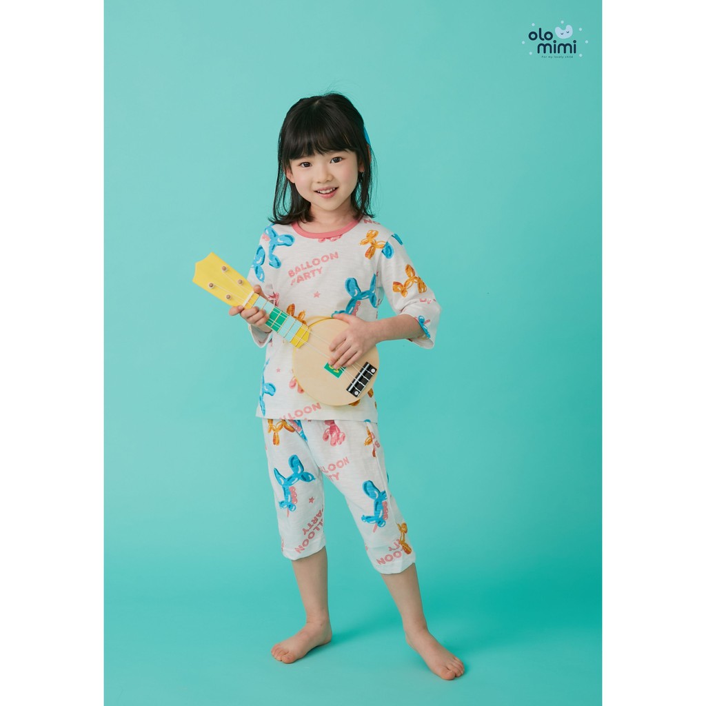 Bộ pijama lửng bé gái Bóng Party 100% cotton - Olomimi Hàn Quốc