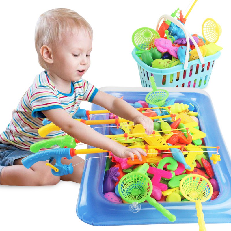 Đồ chơi trẻ em xếp hình câu cá từ tính bộ dưới nước Cần bé trai Play house bể bơi lớn