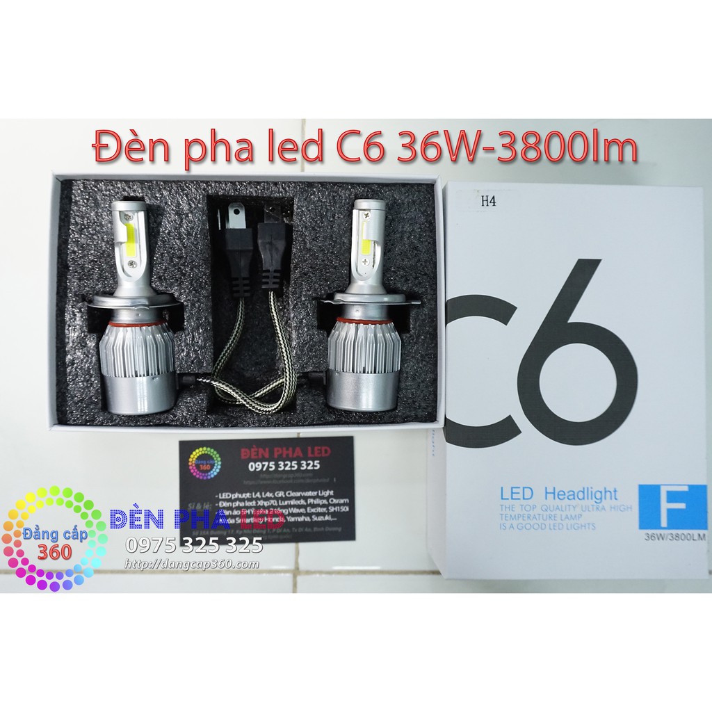 Hộp 2 bóng - Đèn pha led cao cấp C6 36W - 3800lm