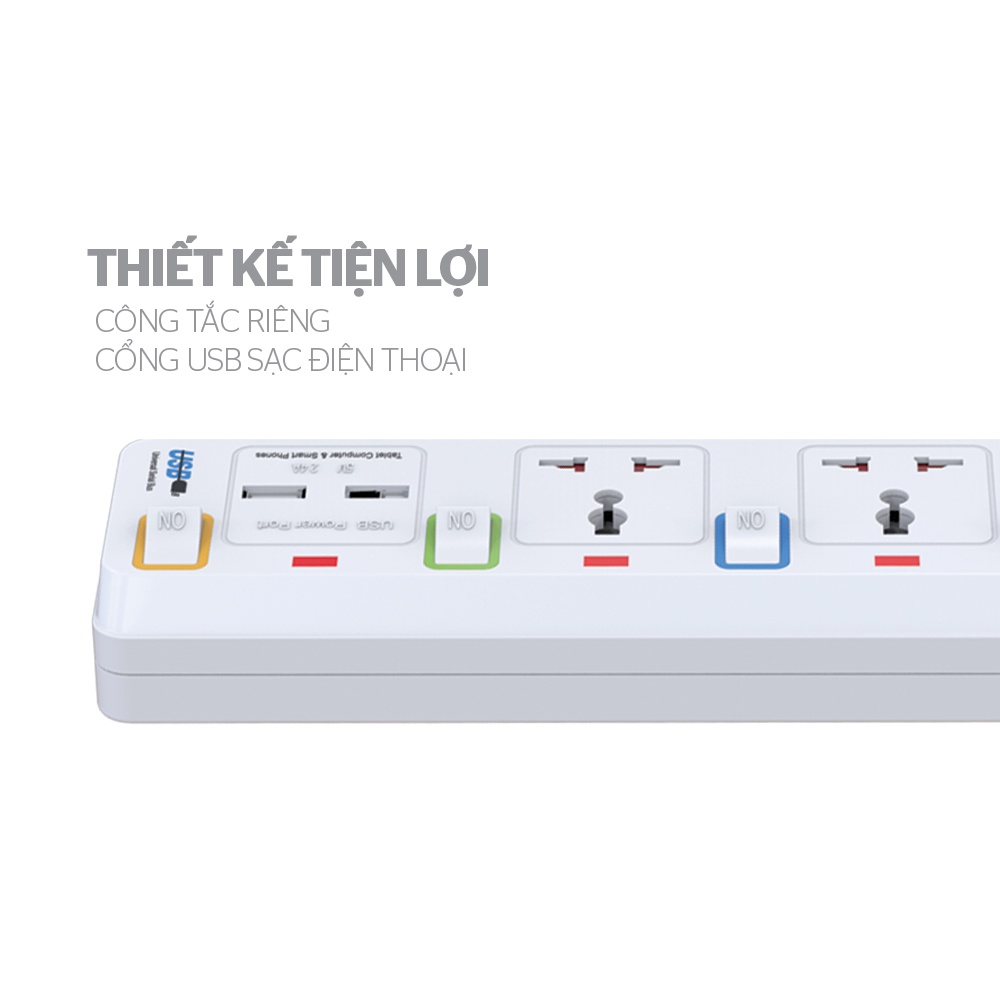 Ổ cắm điện Sunhouse SHE-OC2-3RU - 2 chấu, 3 chấu, sạc USB chính hãng