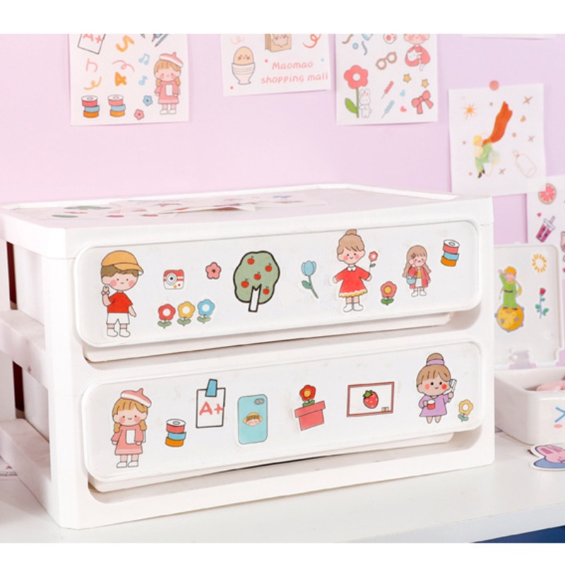Set 100 Miếng Dán Họa Tiết Hoạt Hình Sáng Tạo Trang Trí Sổ Tay/Nhật Ký