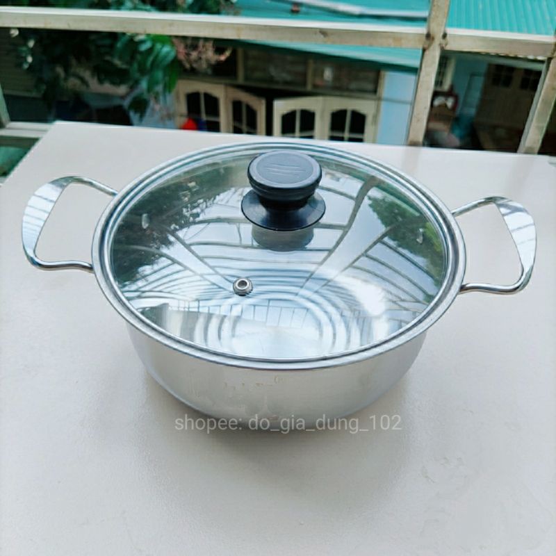 Nồi inox dùng bếp từ , bếp ga nắp kính - Đường kính nồi 20cm