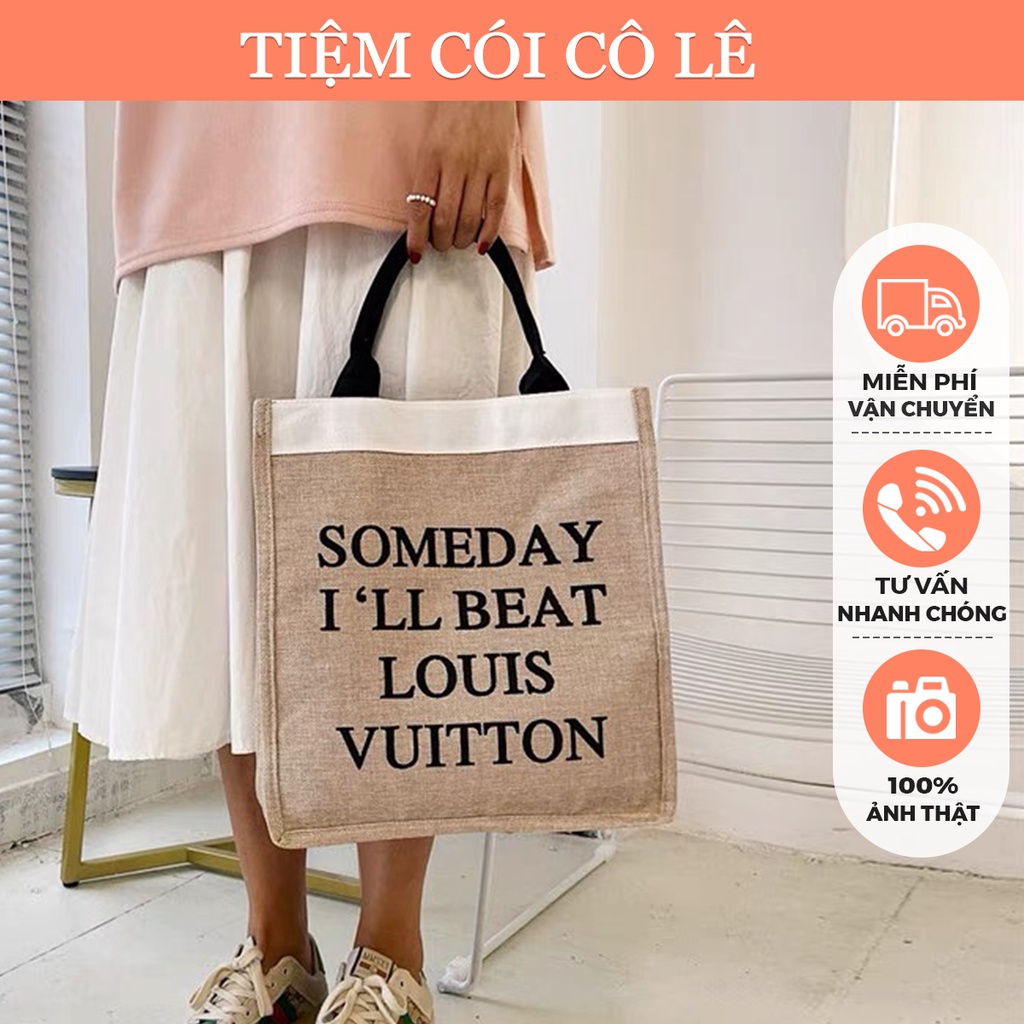 Túi canvas đi biển Someday, túi cói chữ nhật bên trong có vải lót - Tiệm Cói Cô Lê