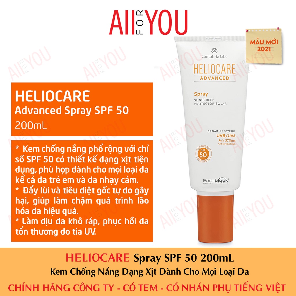 [CHÍNH HÃNG CTY] HELIOCARE Advanced Spray SPF50 200mL - Kem Chống Nắng Dạng Xịt Dành Cho Mọi Loại Da.