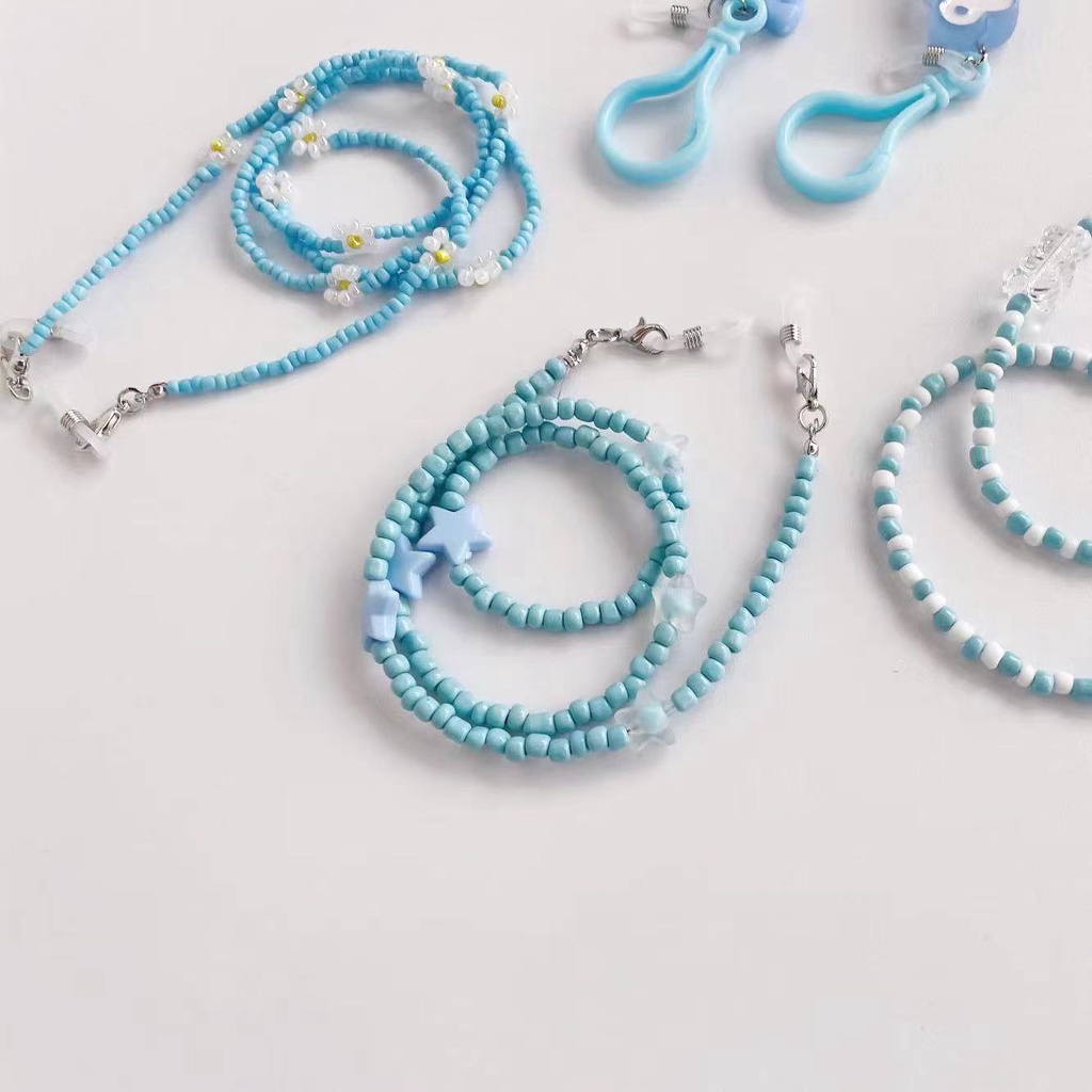 Dây Đeo Mắt Kính Xâu Hạt Xanh Dương Hình Gấu Hoạt Hình Đơn Giản Phong Cách Hàn Quốc Mới