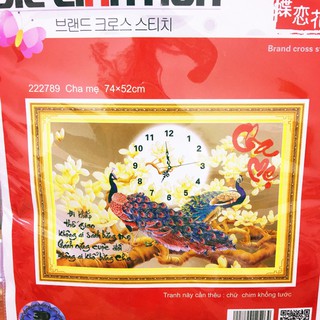 Tranh thêu chữ thập thư pháp Cha mẹ 222789 74x52cm