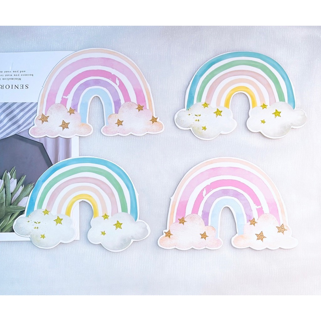 Combo 8 cầu vồng sao nhũ vàng mix 2 màu XANH-HỒNG-Q6608