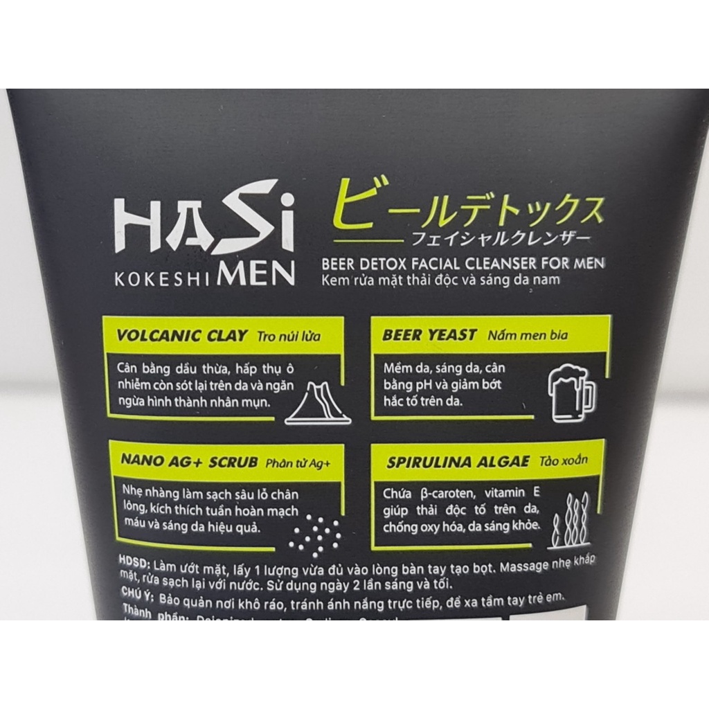 Sữa Rửa Mặt Cho Nam Thải Độc Và Làm Sạch Sâu HASI Kokeshi Beer Detox Facial Cleanser For Men 100g