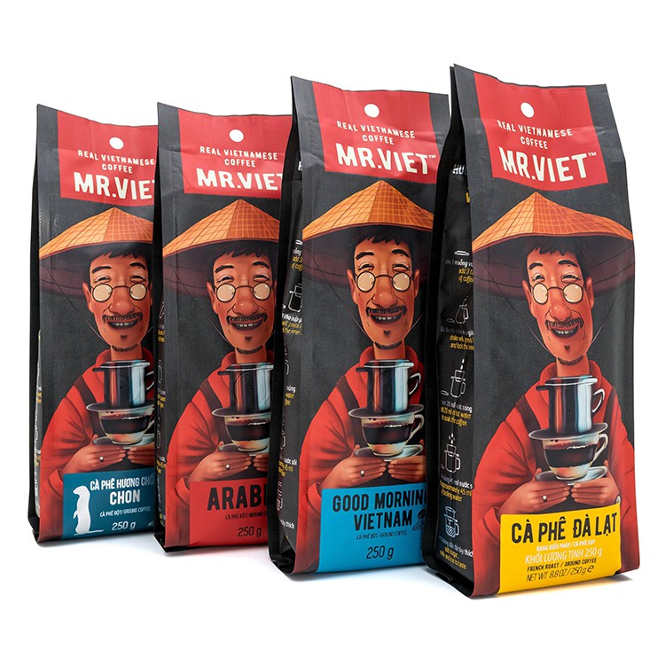 Cà phê Dalat Rang Xay Túi 250g (Cafe Mr Viet Dalat Ground Coffee 250gr Bag)