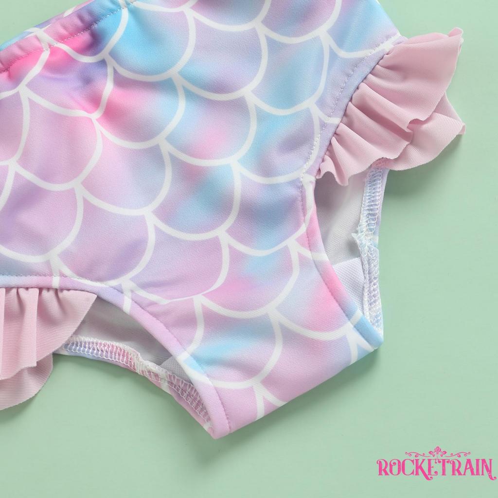 ☌Xt✡Set Đồ Bơi 3 Món Gồm Áo Hai Dây Nhún Bèo Màu Trơn + Quần Lót + Băng Đô Dành Cho Bé Gái