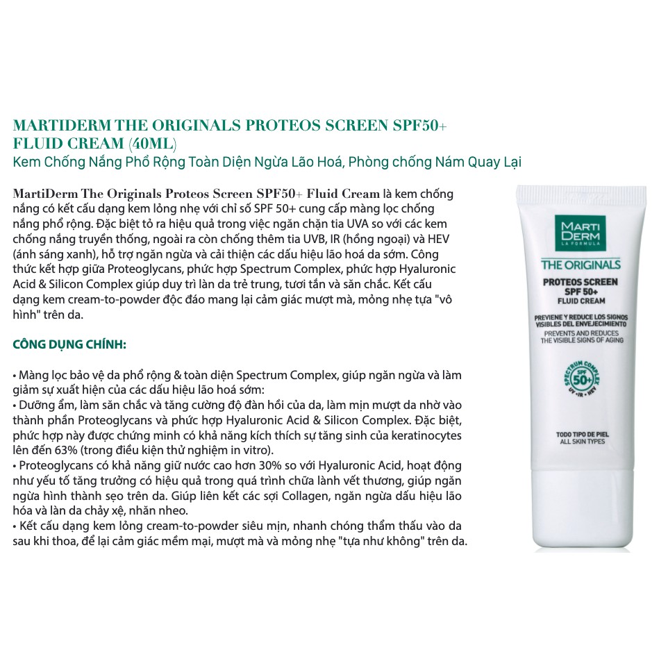 TRIAL SIZE Kem chống nắng Martiderm Proteos Screen SPF 50 Fluid Cream