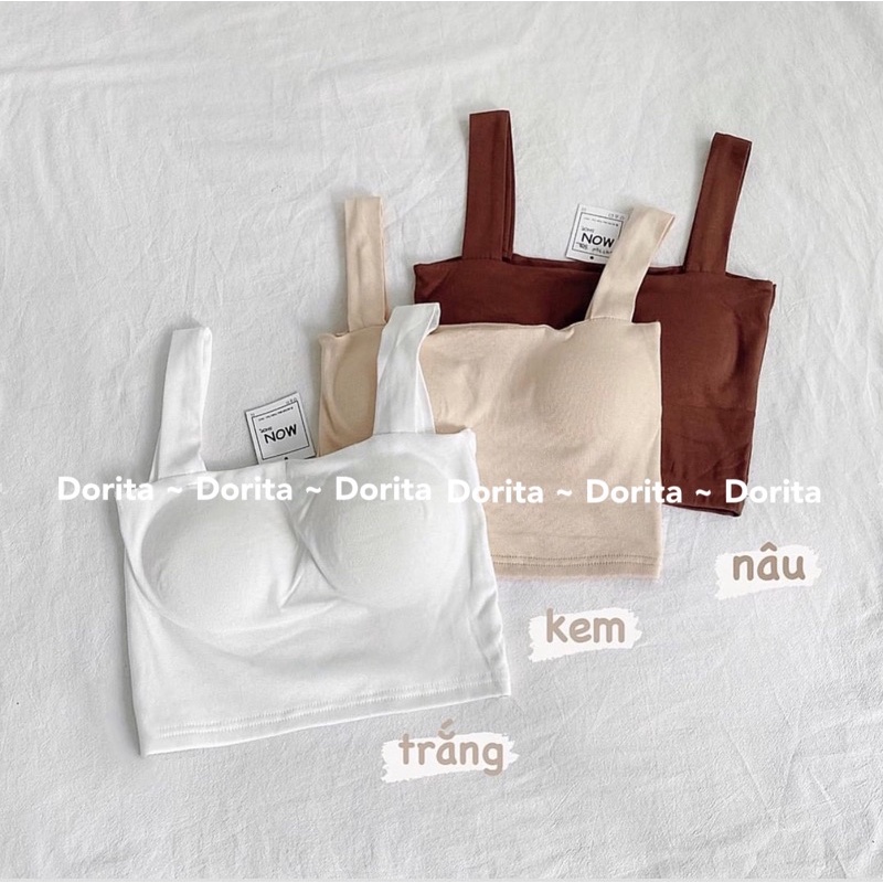 Áo hai dây bản to croptop có sẵn đệm mút, áo bra nâu be đen - Doirta Boutique