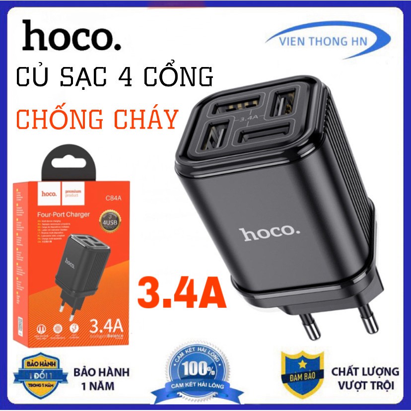 Củ sạc nhanh 4 cổng usb chống cháy nổ cốc sạc hoco nx85 - vienthonghn