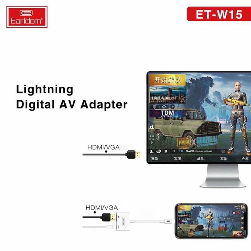 Jack Chuyển Đổi🌴 Cáp Chuyển Từ Lightning Ra HDMI Chính Hãng Earldom ET-W15