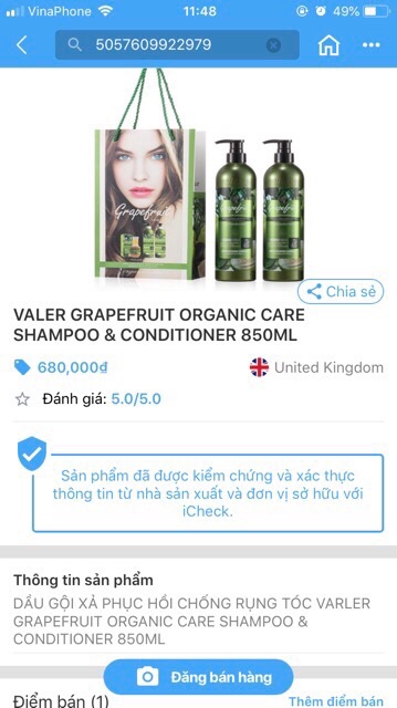 Cặp dầu gội xả Grapefruit hương bưởi 850ml