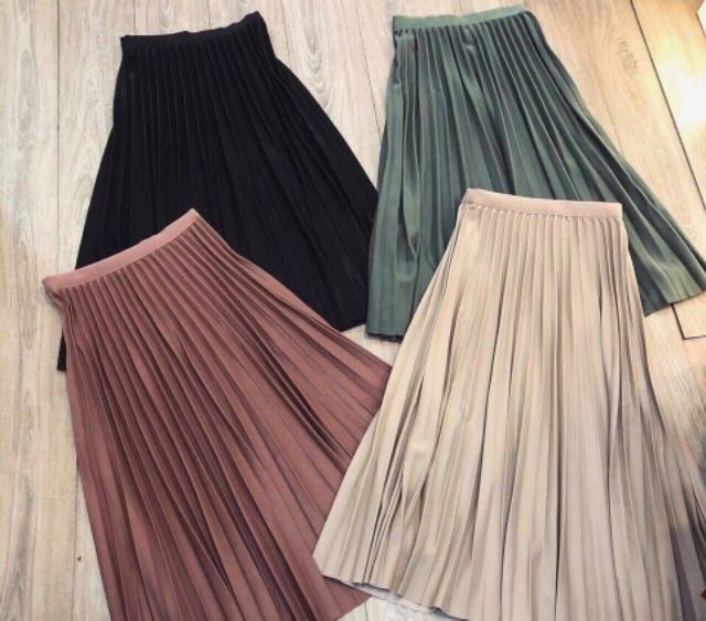 Chân váy dập li ánh nhũ hàng QC