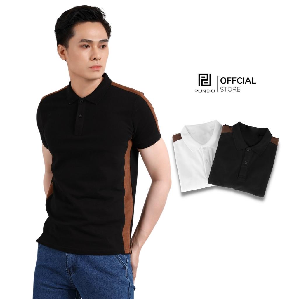Áo thun polo nam PUNDO phông có cổ 2 màu trắng đen tay phối da đẹp vải cotton cao cấp APPD22 !