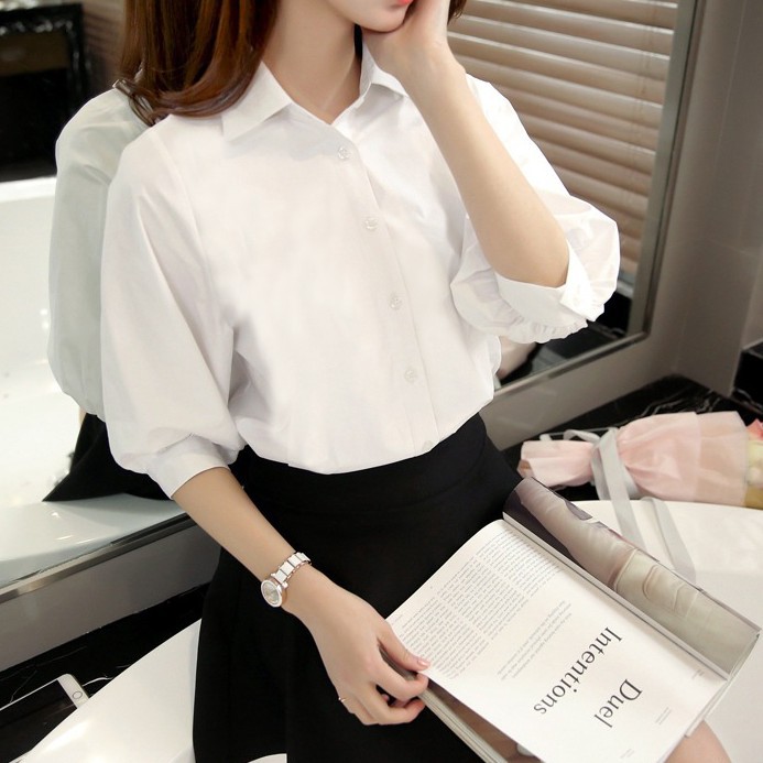 Áo Sơ Mi Nữ Trắng [Hàng Cao Cấp] áo sơ mi trắng tay bồng sơ mi kiểu dáng suông, chất vải đẹp MoonMy | BigBuy360 - bigbuy360.vn