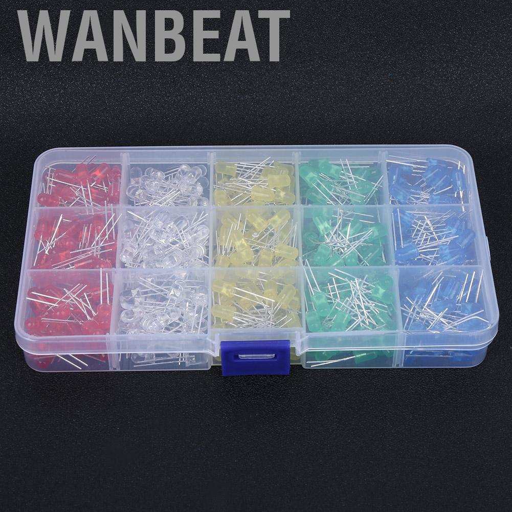 Wanbeat 500Pcs LED Light Diode Anti-Corrosion Plastic 5mm Blue/Green/Yellow/White/Red