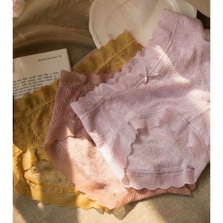 Được chọn màu - Quần lót cotton phối ren nơ quyến rũ 046 &lt;55kg