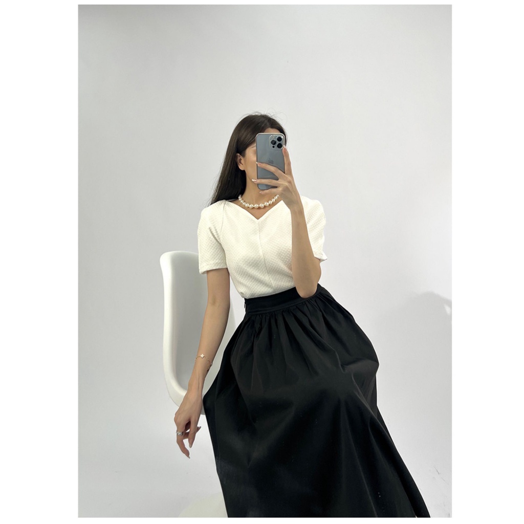 (Hàng có sẵn) Chân váy mùa thu cạp cao eo thon, có túi phong cách Hàn Quốc.