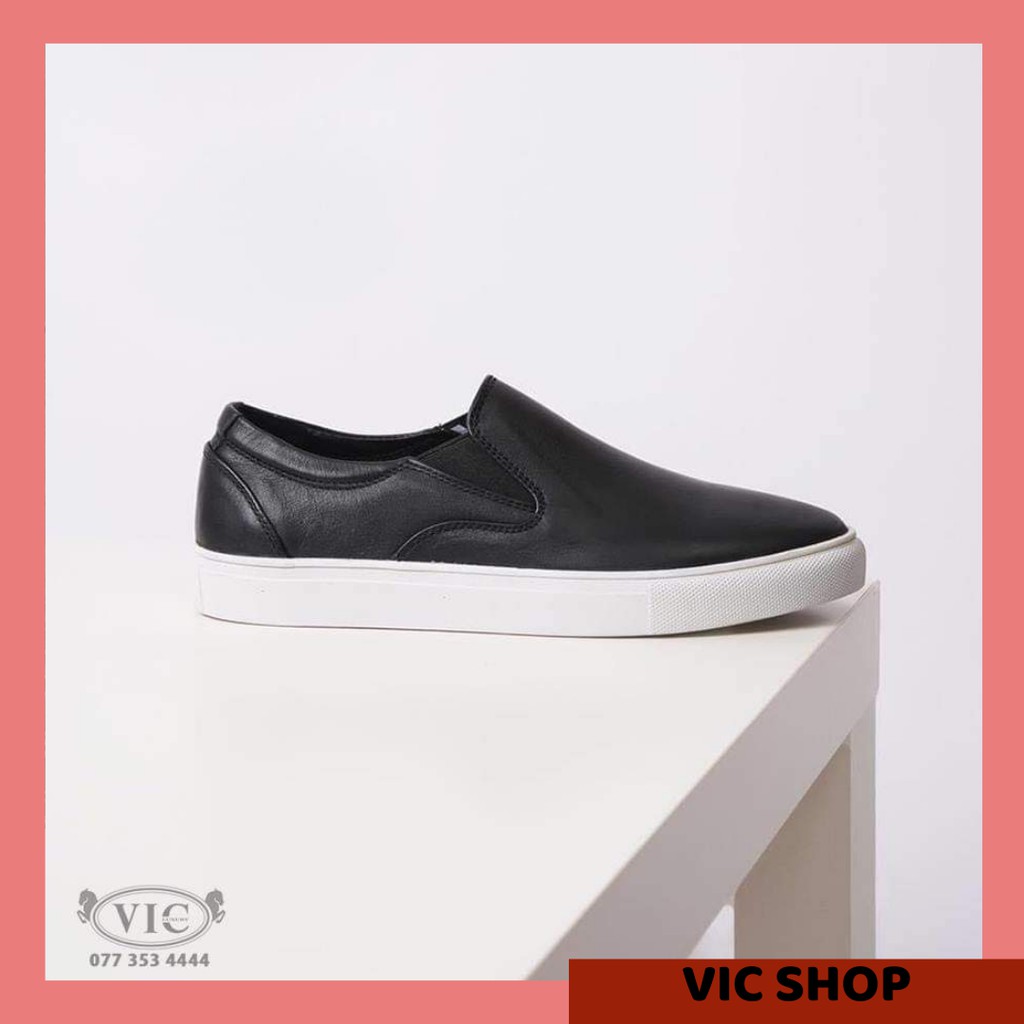 Giầy lười slipon GSL-155 da, đế cao su có rãnh ma sát, chữ dập ít chìm trẻ trung thanh lịch