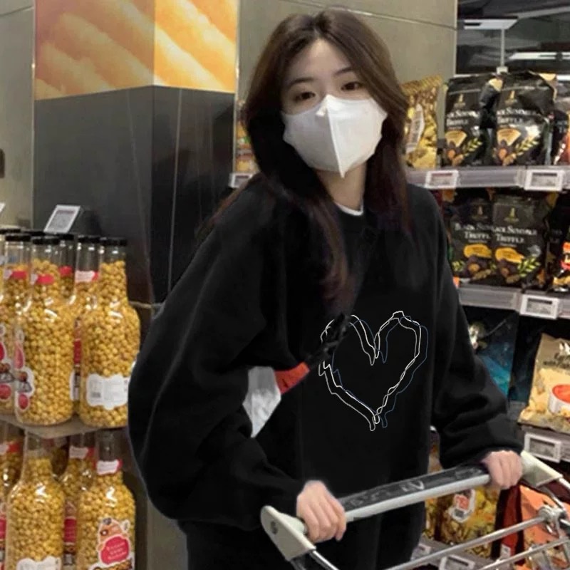 Áo sweater ZHELIHANGFEI tay dài dáng rộng họa tiết in theo phong cách preppy độc đáo