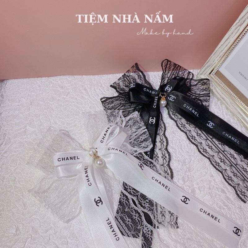 KẸP NƠ REN DÀI PHỐI DÂY CHỮ - [Nhà Nấm handmade]