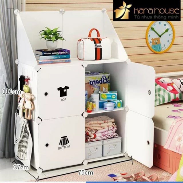 TỦ NHỰA GHÉP 4 Ô VÀ 2 KỆ TAM GIÁC ĐỂ ĐỒ ĐA NĂNG THÔNG MINH