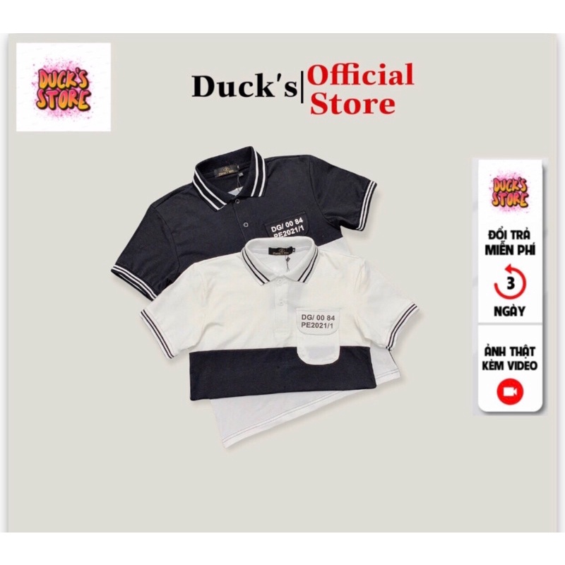 Áo thun nam cổ bẻ ngắn tay màu trắng đen thêu kiểu trẻ trung năng động  sang trọng siêu giá rẻ DUCK'