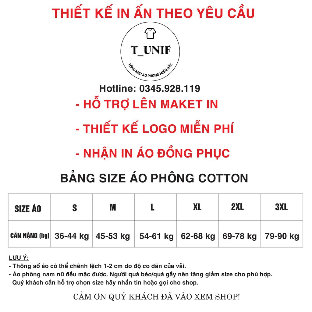 Áo thun trơn MÀU ĐEN, Chất liệu COTTON - Áo phông Nam Nữ cổ tròn Thấm hút mồ hôi, dễ phối đồ. Nhận IN ẤN theo yêu cầu