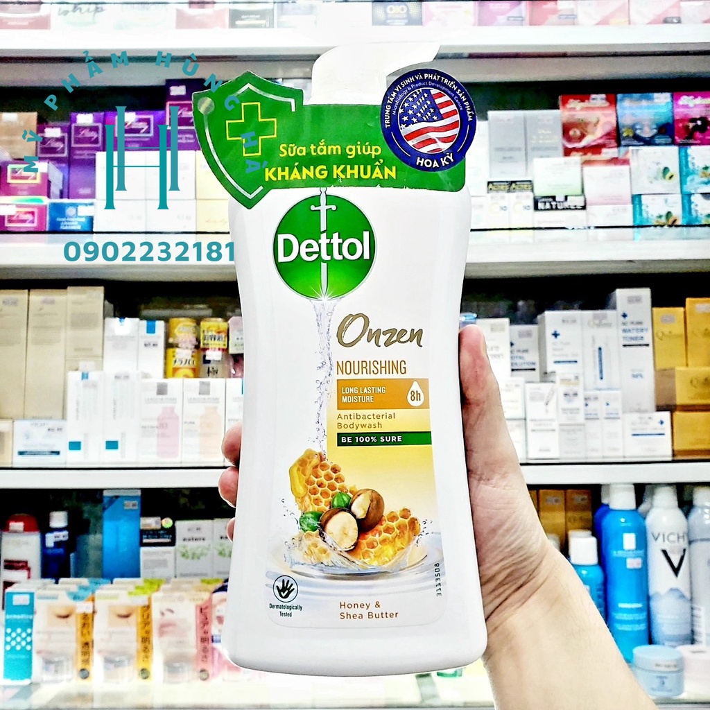 Sữa tắm Dettol, kháng khuẩn và dưỡng thể chiết xuất mật ong và bơ hạt mỡ Dettol Onzen Nourishing 950g