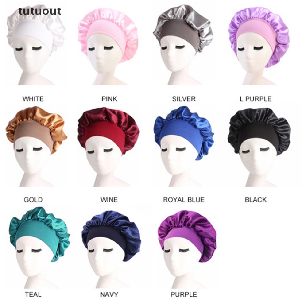 tutuout Solid Satin Bonnet Hair Styling Sleep Hat Wrap Shower Cap Hair Styling Tools TU