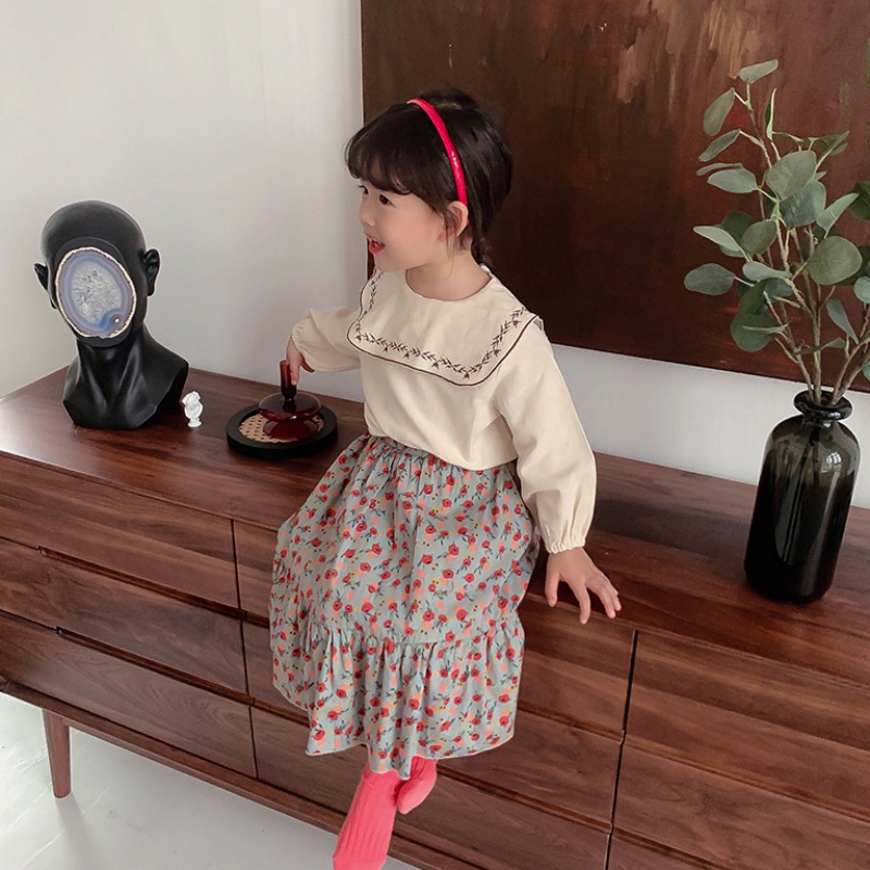 Chân Váy Cotton Dài Lưng Thun In Hoa Kiểu Hàn Quốc Thời Trang Xuân Thu Cho Bé Gái