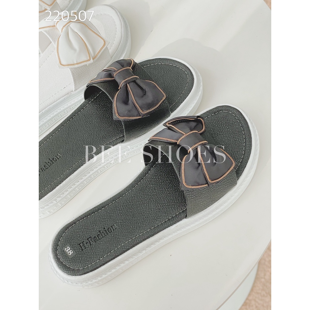 DÉP NỮ BEESHOES - DÉP NỮ BÁNH MỲ NƠ XÍCH SẴN MÀU ĐEN - TRẮNG 220507