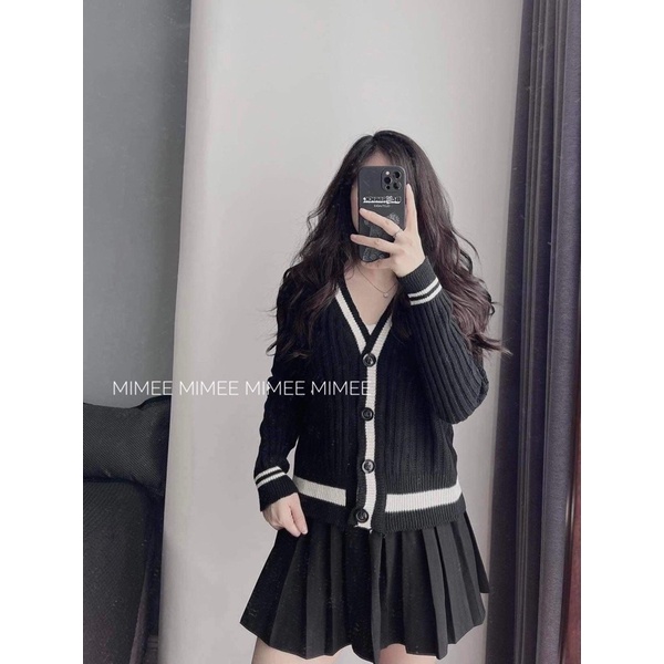 Áo Cardigan len viền mimee màu đen
