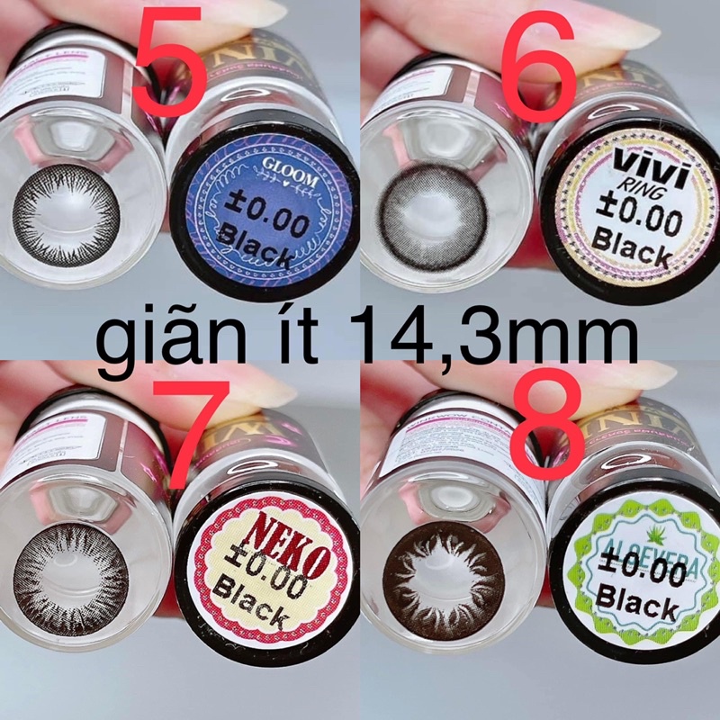 (FREE SHIP) Các mẫu lens Đen_Black HOT size ít giãn 14,3-14,2mm _Không độ